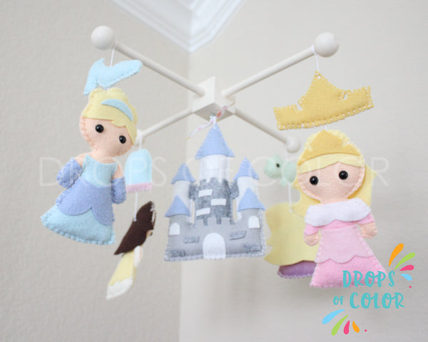 Princess Mobile, Baby Crib Mobile, Nursery Inspired by Princesses and Castle, Princess Nursery Room Decor