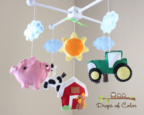 Farm Mobile, Baby Crib Mobile, Old MacDonald Farm Nursery Room Decor, Animals Cow Pig