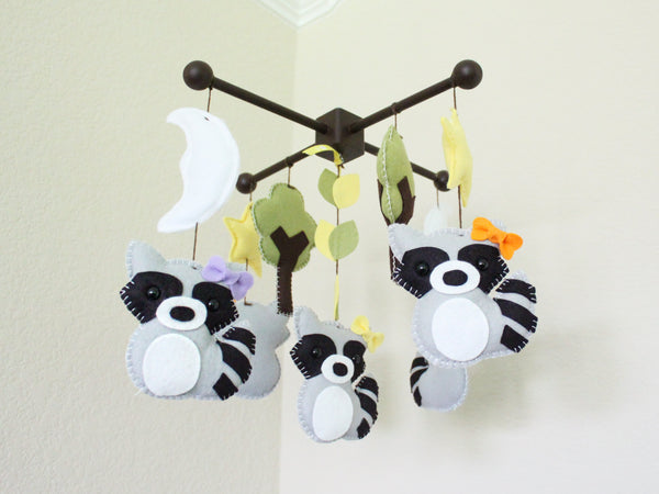 Racoon Mobile, Forest Family Baby Crib Mobile, Nursery Room Decor