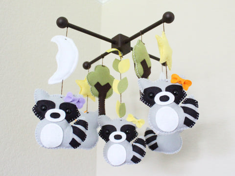 Racoon Mobile, Forest Family Baby Crib Mobile, Nursery Room Decor