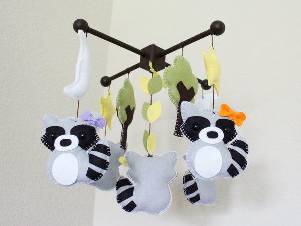 Racoon Mobile, Forest Family Baby Crib Mobile, Nursery Room Decor