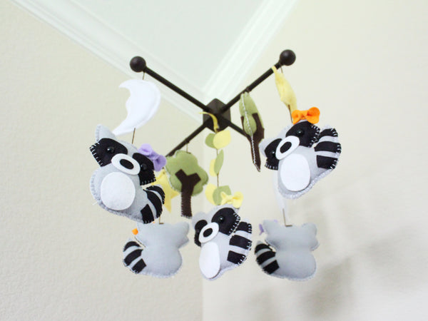 Racoon Mobile, Forest Family Baby Crib Mobile, Nursery Room Decor