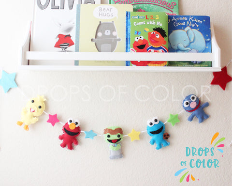 Sesame Street Garland, Stuffed Plush Toys Banner, Nursery Room Wall Decor, Elmo Big Bird
