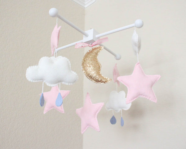 Starry Night Mobile, Baby Crib Mobile, Clouds and Stars Nursery Room Decor