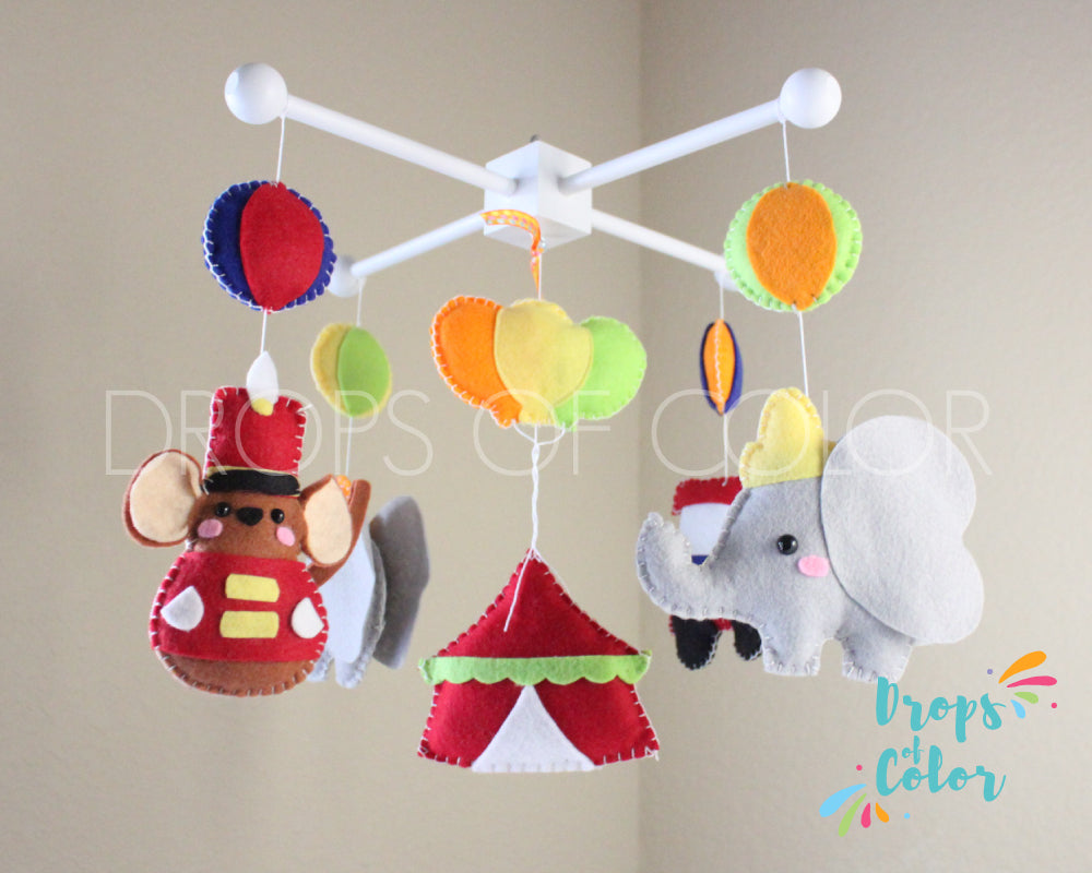 Circus Mobile, Baby Crib Mobile, Circus Inspired by Dumbo Elephant, Circus Nursery Room Decor