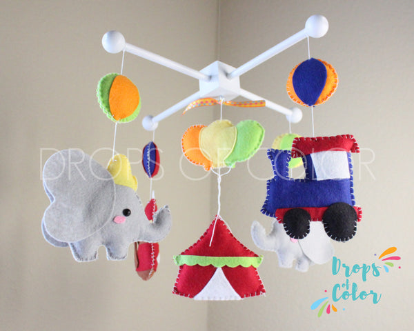 Circus Mobile, Baby Crib Mobile, Circus Inspired by Dumbo Elephant, Circus Nursery Room Decor