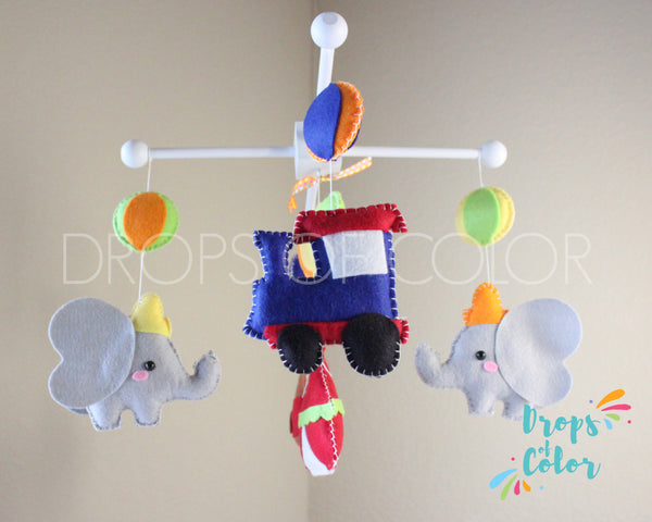 Circus Mobile, Baby Crib Mobile, Circus Inspired by Dumbo Elephant, Circus Nursery Room Decor