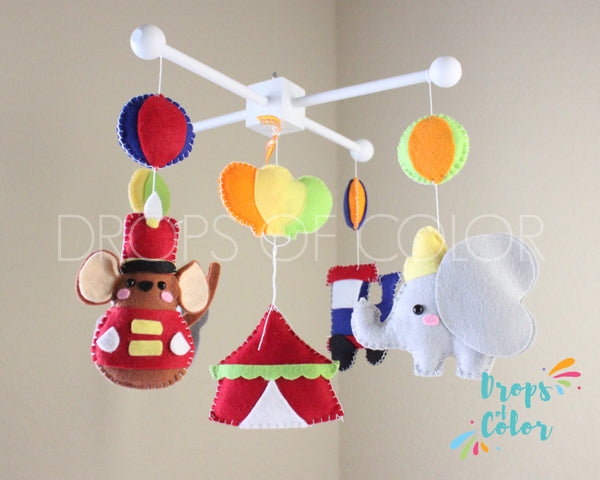 Circus Mobile, Baby Crib Mobile, Circus Inspired by Dumbo Elephant, Circus Nursery Room Decor