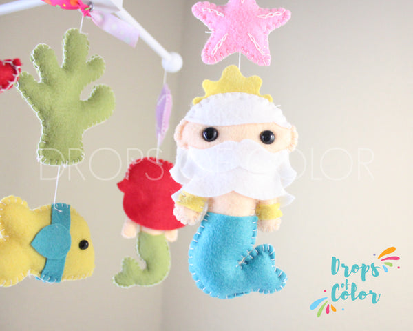 Little Mermaid Mobile, Baby Crib Mobile, Ocean Sea Creatures, Princess Nursery Room Decor