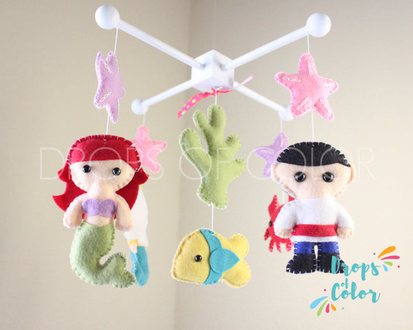 Little Mermaid Mobile, Baby Crib Mobile, Ocean Sea Creatures, Princess Nursery Room Decor
