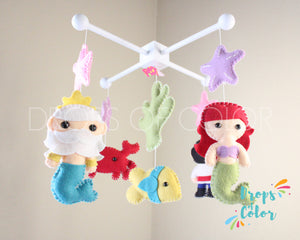 Little Mermaid Mobile, Baby Crib Mobile, Ocean Sea Creatures, Princess Nursery Room Decor