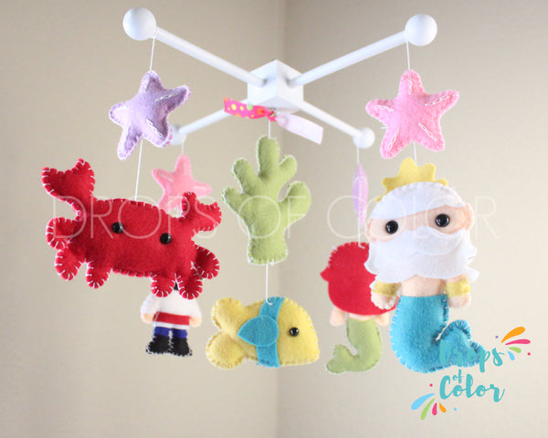 Little Mermaid Mobile, Baby Crib Mobile, Ocean Sea Creatures, Princess Nursery Room Decor