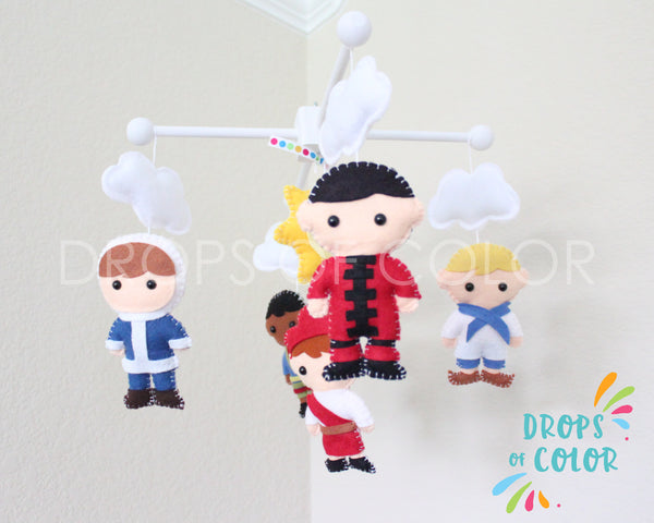 It's a Small World Mobile, Baby Crib Mobile, Nursery Wall Decor, Boys around the World