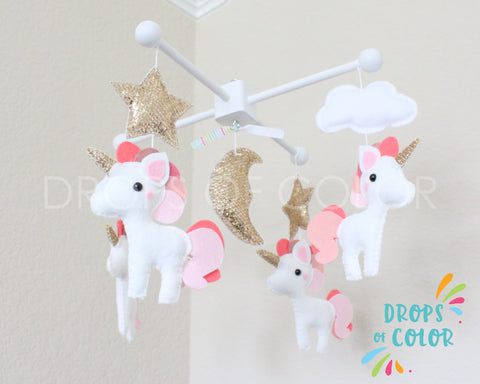 Unicorn Mobile, Baby Crib Mobile, Whimsical Gold Unicorn, Girl Nursery Room Decor