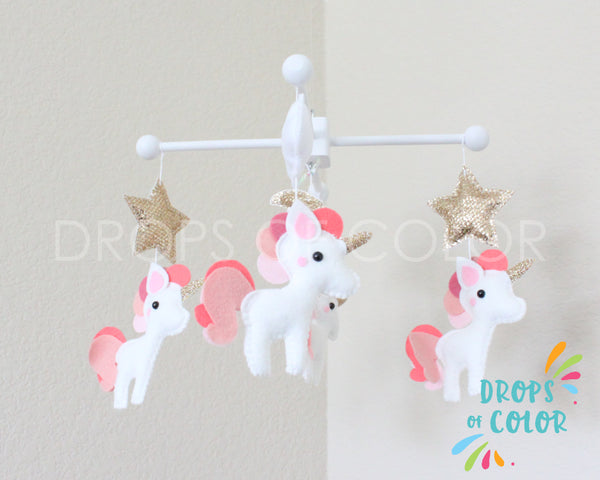 Unicorn Mobile, Baby Crib Mobile, Whimsical Gold Unicorn, Girl Nursery Room Decor