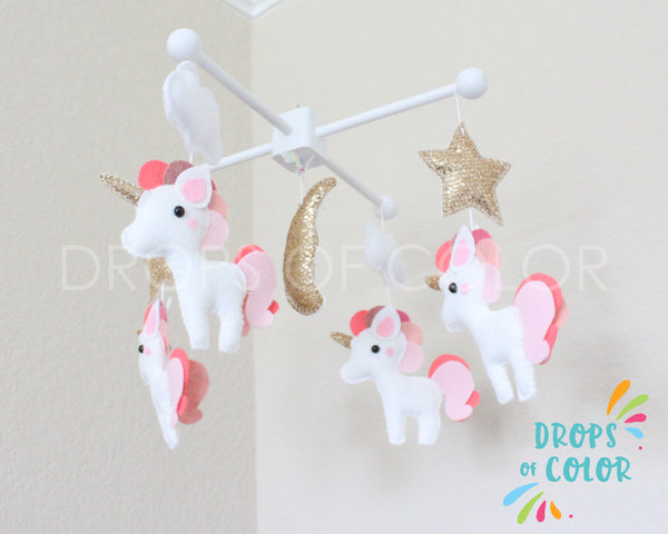 Unicorn Mobile, Baby Crib Mobile, Whimsical Gold Unicorn, Girl Nursery Room Decor