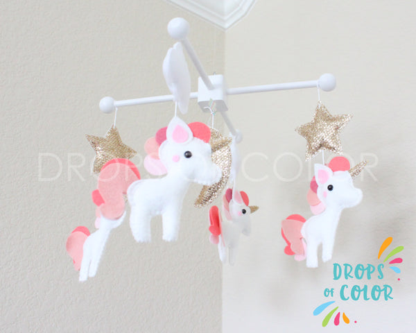 Unicorn Mobile, Baby Crib Mobile, Whimsical Gold Unicorn, Girl Nursery Room Decor