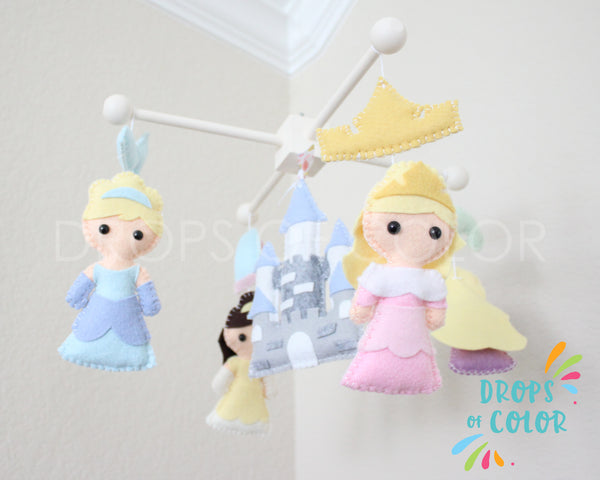 Princess Mobile, Baby Crib Mobile, Nursery Inspired by Princesses and Castle, Princess Nursery Room Decor