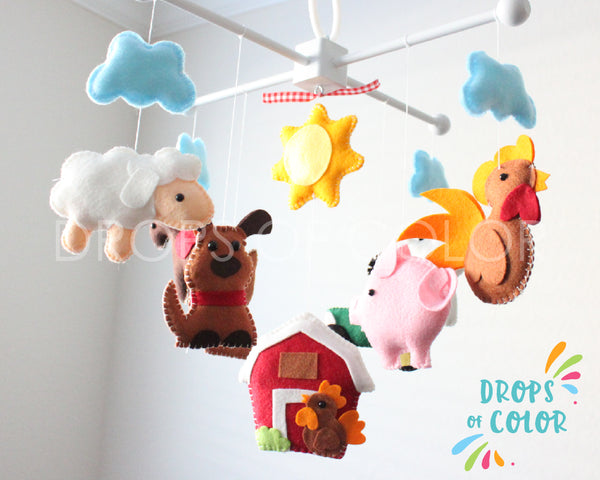 Farm Mobile, Baby Crib Mobile, Old McDonald Farm Animals, Nursery Room Decor