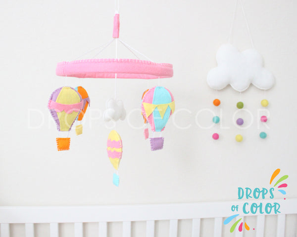 Hot Air Balloon Mobile, Circle Frame Baby Crib Mobile, Nursery Room Decor