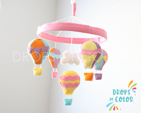 Hot Air Balloon Mobile, Circle Frame Baby Crib Mobile, Nursery Room Decor