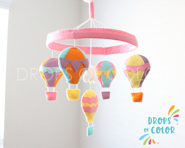 Hot Air Balloon Mobile, Circle Frame Baby Crib Mobile, Nursery Room Decor