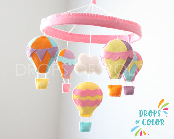 Hot Air Balloon Mobile, Circle Frame Baby Crib Mobile, Nursery Room Decor