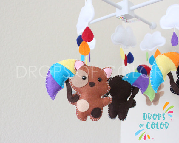 Raindrops Pets Mobile, Baby Crib Mobile, Nursery Decor Its Raining Cats and Dogs