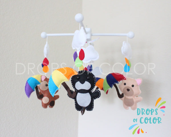 Raindrops Pets Mobile, Baby Crib Mobile, Nursery Decor Its Raining Cats and Dogs