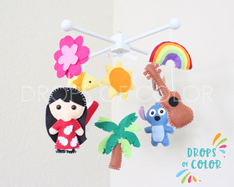 Hawaiian Mobile, Baby Crib Mobile, Inspired by Lilo and Stitch, Beach Nursery Room Decor