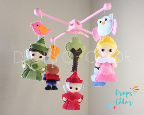 Sleeping Beauty Mobile, Baby Crib Mobile, Nursery Inspired by Princess Aurora, Princesses Nursery Decor
