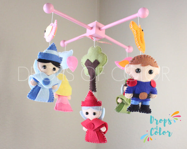 Sleeping Beauty Mobile, Baby Crib Mobile, Nursery Inspired by Princess Aurora, Princesses Nursery Decor