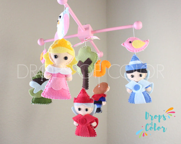 Sleeping Beauty Mobile, Baby Crib Mobile, Nursery Inspired by Princess Aurora, Princesses Nursery Decor