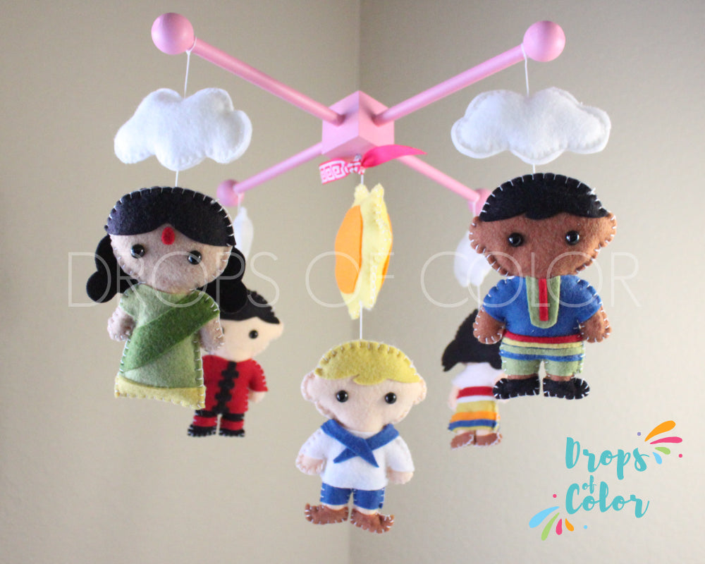 It's a Small World Mobile, Baby Crib Mobile, Nursery Wall Decor, Kids around the World