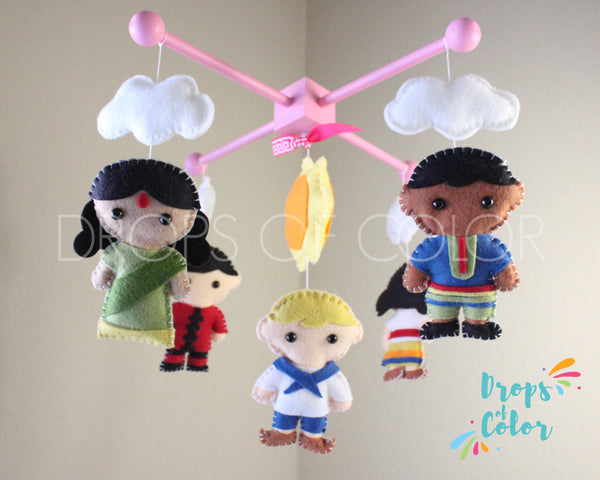 It's a Small World Mobile, Baby Crib Mobile, Nursery Wall Decor, Kids around the World