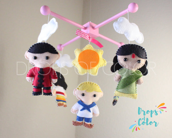 It's a Small World Mobile, Baby Crib Mobile, Nursery Wall Decor, Kids around the World