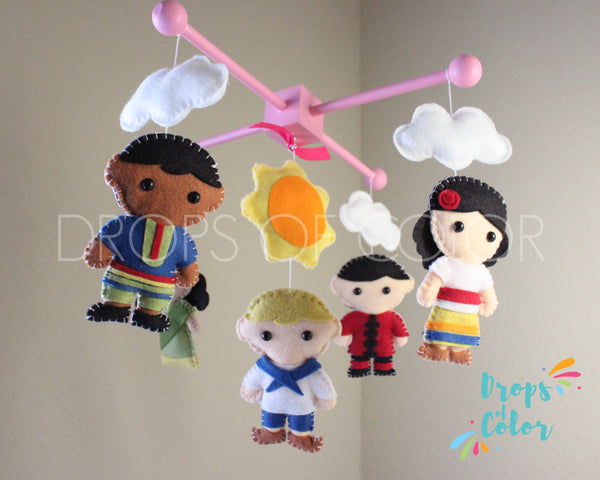 It's a Small World Mobile, Baby Crib Mobile, Nursery Wall Decor, Kids around the World