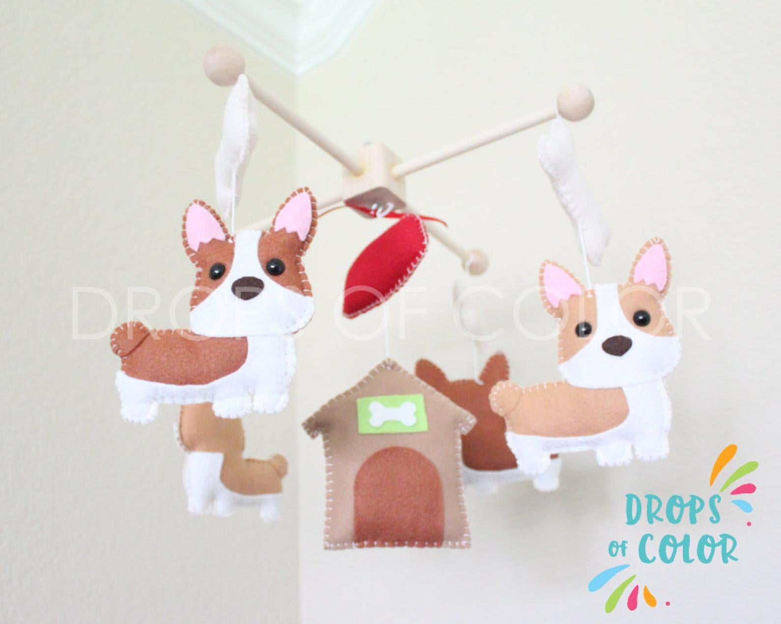 Corgi Mobile, Baby Crib Mobile, Corgi Dog Pets Nursery Room Decor, England Wall Art