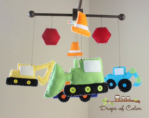 Construction Trucks Mobile, Baby Crib Mobile, Transportation Boys Nursery Room Decor