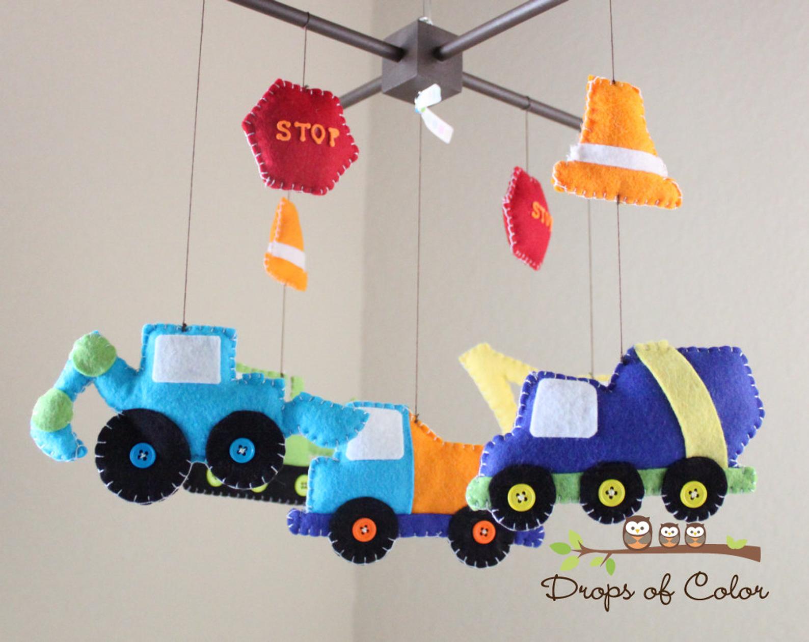 Construction Trucks Mobile, Baby Crib Mobile, Transportation Boys Nursery Room Decor
