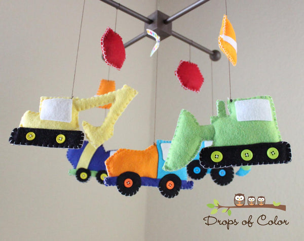 Construction Trucks Mobile, Baby Crib Mobile, Transportation Boys Nursery Room Decor