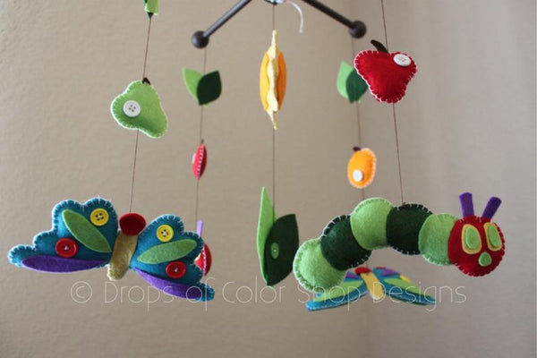 Butterflies Mobile, Baby Crib Mobile, Hungry Caterpillar Story Book Nursery Room Decor