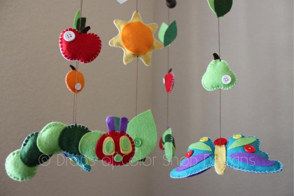 Butterflies Mobile, Baby Crib Mobile, Hungry Caterpillar Story Book Nursery Room Decor