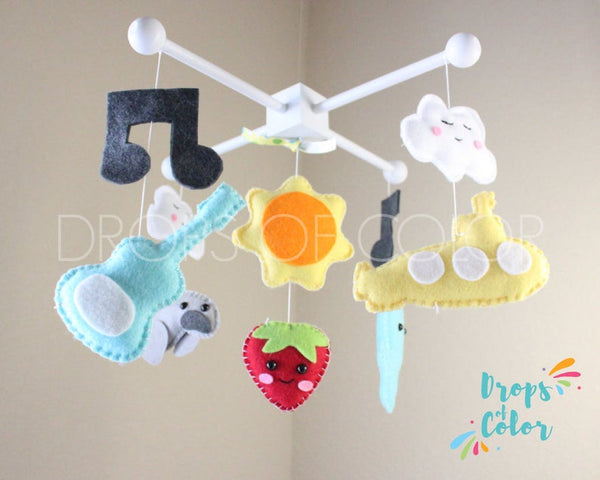 The Yellow Submarine Baby Crib Mobile, The Beatles Inspired Nursery Room Decor