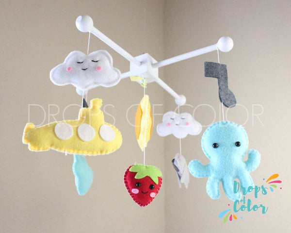 The Yellow Submarine Baby Crib Mobile, The Beatles Inspired Nursery Room Decor