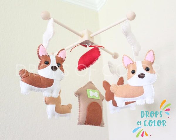 Corgi Mobile, Baby Crib Mobile, Corgi Dog Pets Nursery Room Decor, England Wall Art