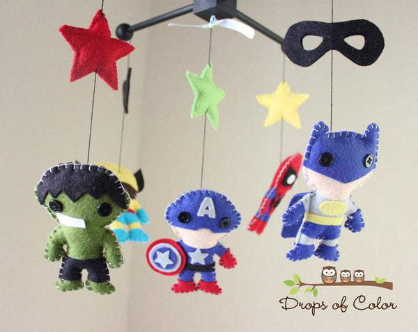 Super Heroes Mobile, Baby Crib Mobile, Boys Nursery Room Decor