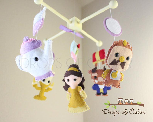 Princess Mobile, Baby Crib Mobile, Nursery Inspired by Beauty and the Beast, Girl Nursery Room Decor