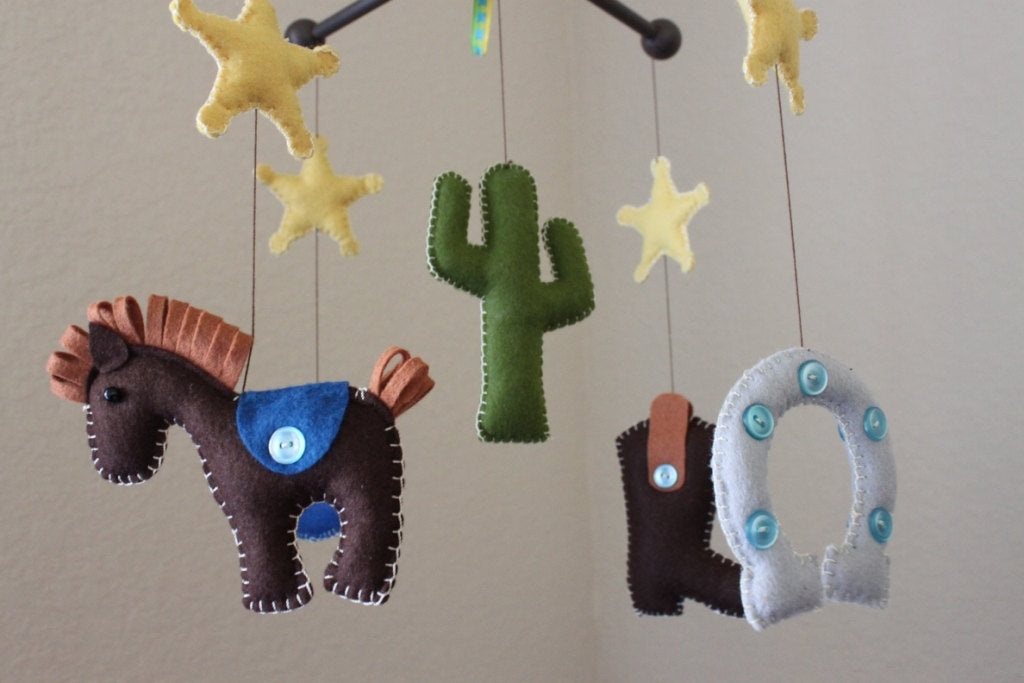 Cowboy Mobile, Baby Crib Mobile, Rodeo Horse Nursery Room Decor