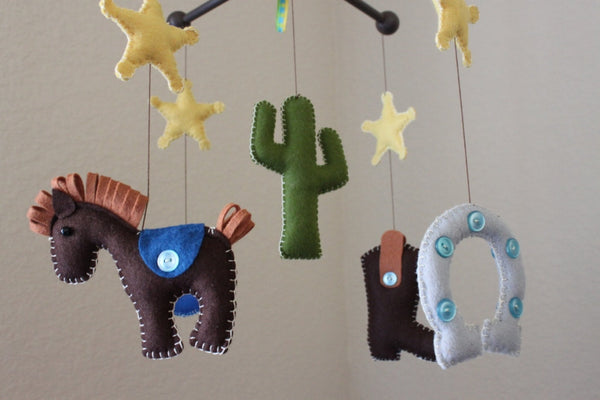 Cowboy Mobile, Baby Crib Mobile, Rodeo Horse Nursery Room Decor